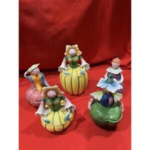 Vtg Set Of 5 Horchow Anthropomorphic Veggie Lady Covered Bowls